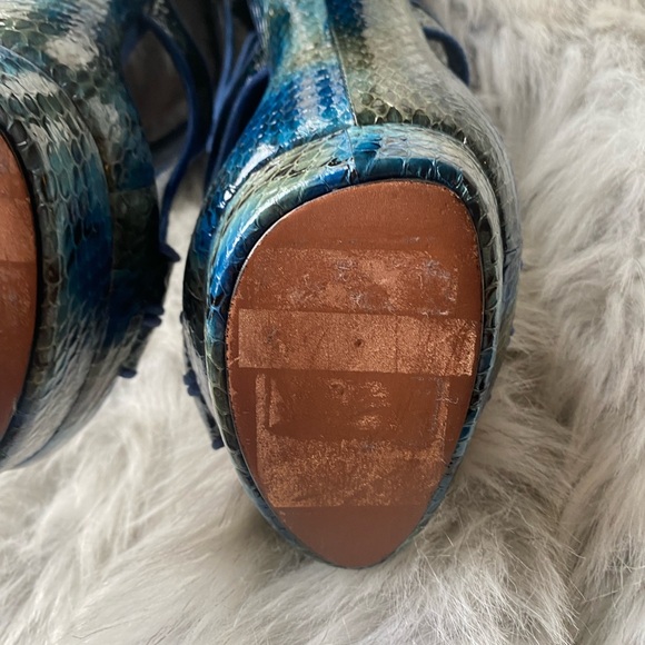 Rachel Zoe teal platform python snakeskin block heel zipper sky high heel 2000s - Picture 4 of 13